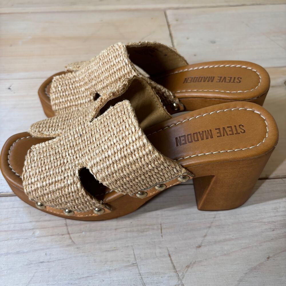Steve Madden NIB Sunkissed Raffia Platform Block … - image 8